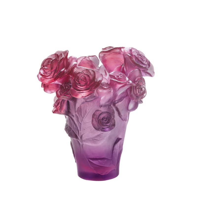 ドームクリスタル：daum|花瓶 ローズパッション （レッド/バイオレット)